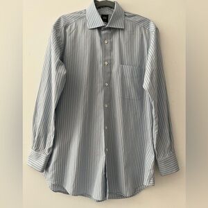 Ike Behar Men’s 15.5R Blue Stripe 100% Cotton Dress Shirt